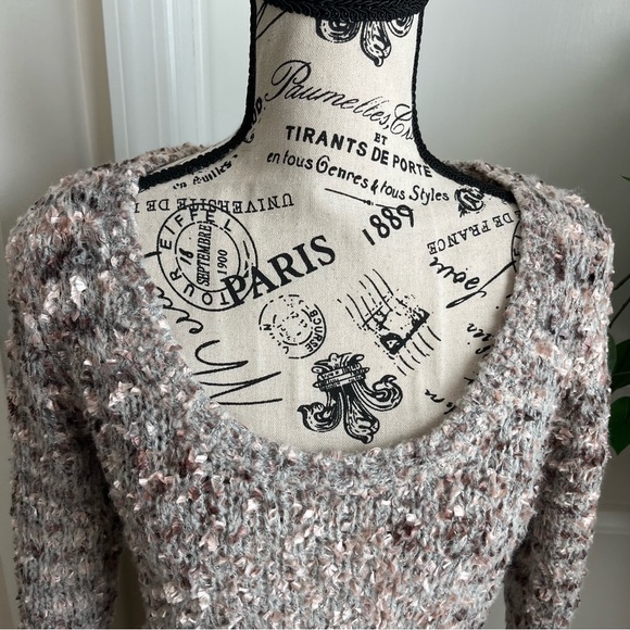 Mandee Fuzzy Speckled Chunky Knit Sweater Cream Brown Sz L - Picture 3 of 16